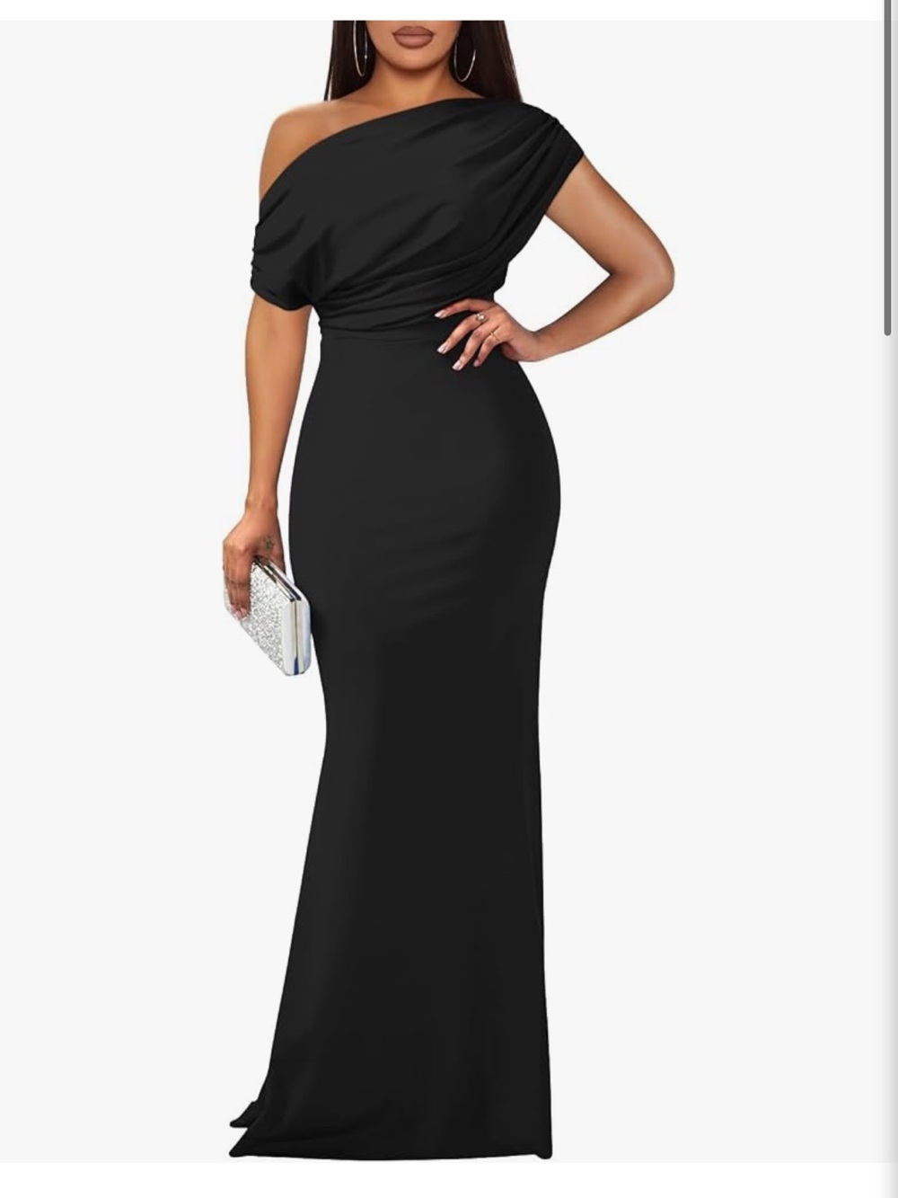 YMDUCH Elegant One-Shoulder Black Evening Gown Size Small
